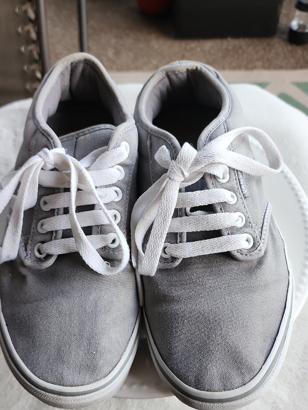 Vans Gray Canvas Low-Top Sneakers with White Laces